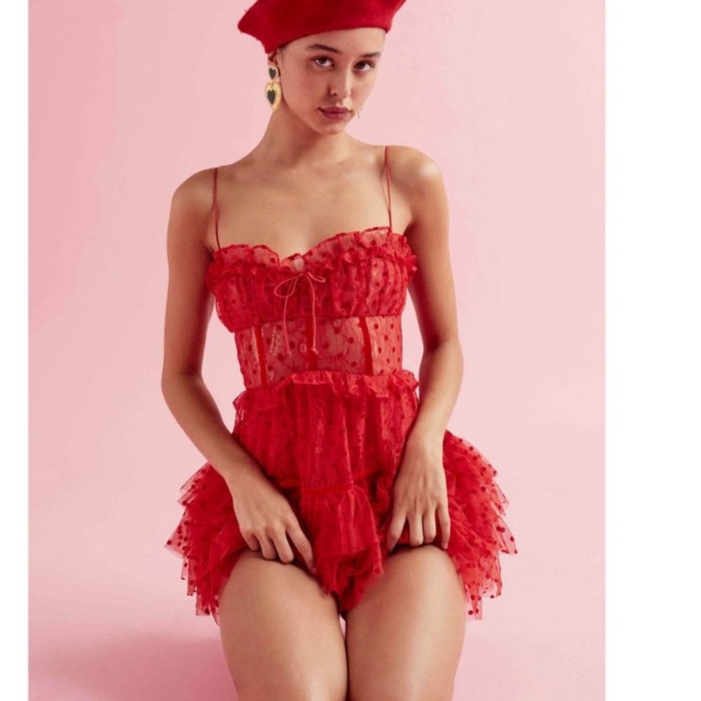 For Love & Lemons red Lace mini Dress